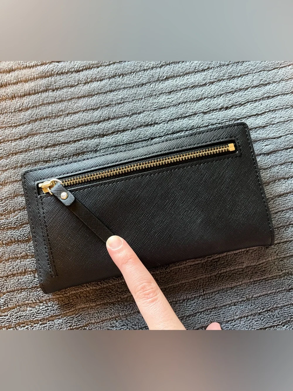 kate spade Black Saffiano Long Wallet with Gold Logo Plate
